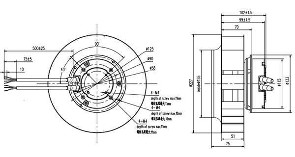 EC離心風機225mm外形尺寸圖