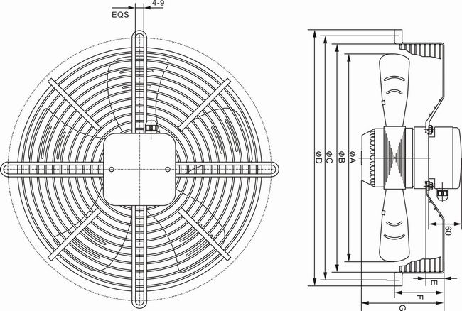 外轉(zhuǎn)子軸流風機YWF400外形尺寸圖