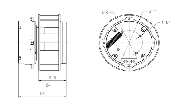 EC后傾式離心風機133mm外形尺寸圖